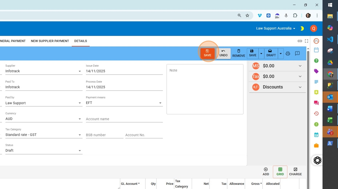 Save on completion - you must first press save to see the allocation button