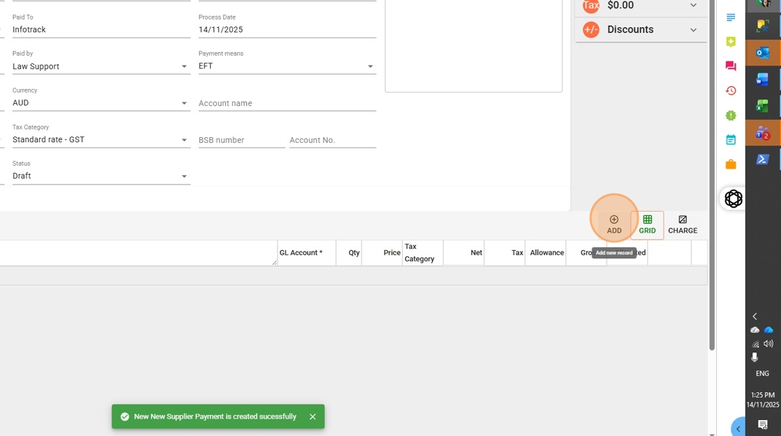 Add new lines to the transaction