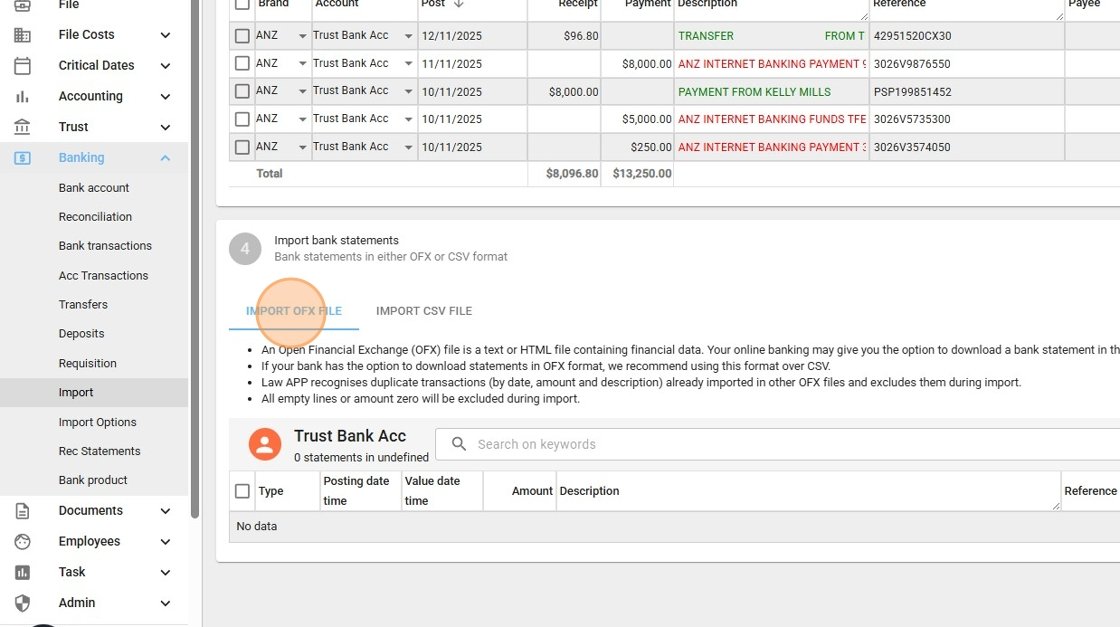 Import OFX File tab showing OFX format information