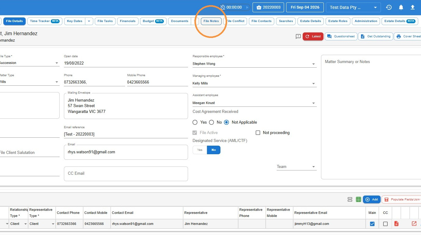 File Details screen with the File Notes tab highlighted